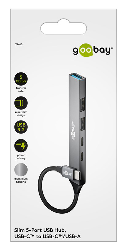 GOOBAY USB hub 74460, 5x θυρών, USB 3.2, 5Gbps, 100W, USB-C σύνδεση, γκρι - Image 8