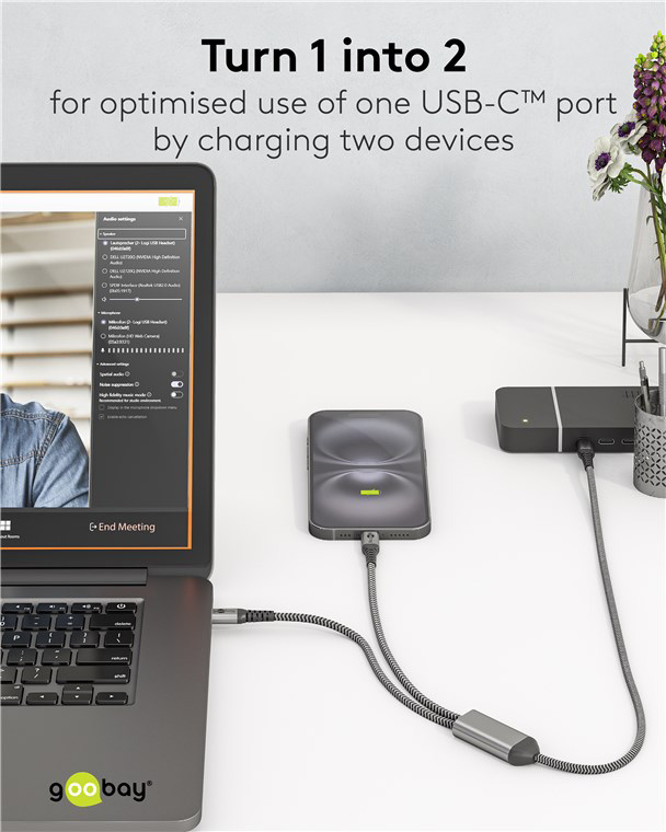 GOOBAY καλώδιο USB-C σε 2x USB-C 75739, 60W, 480Mbps, 1.5m, γκρι - Image 2