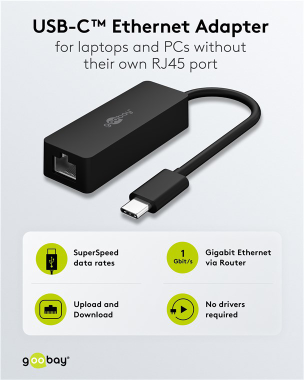 GOOBAY αντάπτορας δικτύου 76579, USB-C, 1000Mbps Ethernet, μαύρος - Image 3