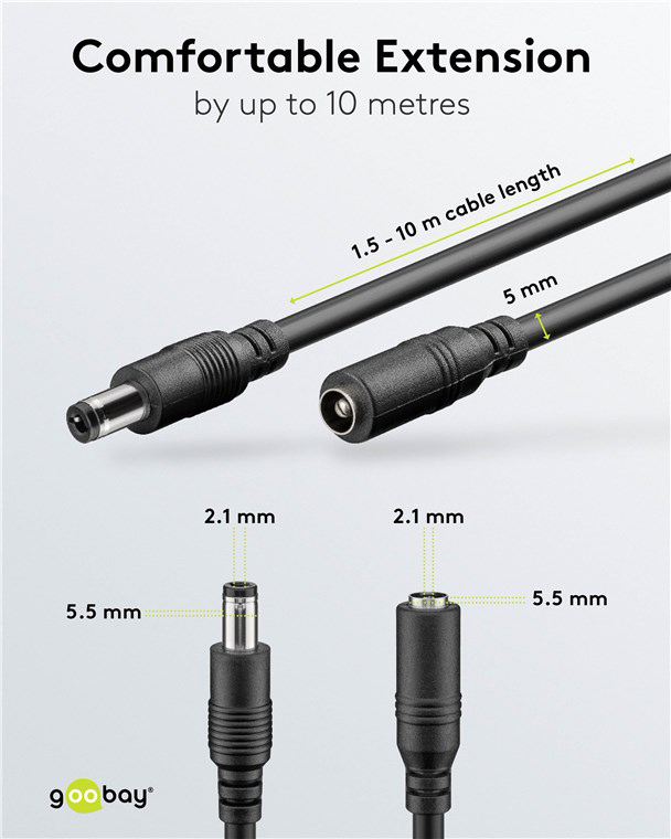 GOOBAY καλώδιο προέκτασης τροφοδοσίας 76671, 5.5x2.1mm, 5m, μαύρο - Image 4