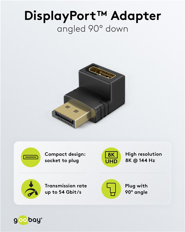GOOBAY αντάπτορας DisplayPort 77130, 8K/144Hz, γωνιακός, μαύρος - Image 3