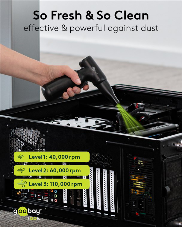 GOOBAY ηλεκτρικό air duster 77830, 100W, 6000mAh, μαύρο - Image 2