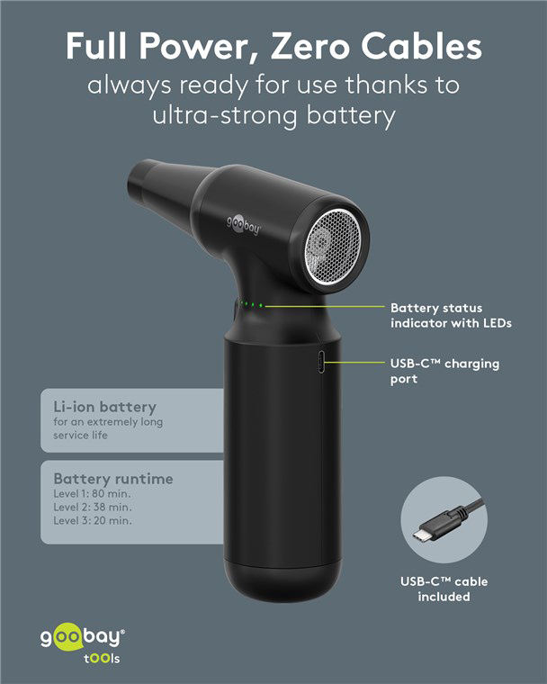 GOOBAY ηλεκτρικό air duster 77830, 100W, 6000mAh, μαύρο - Image 5