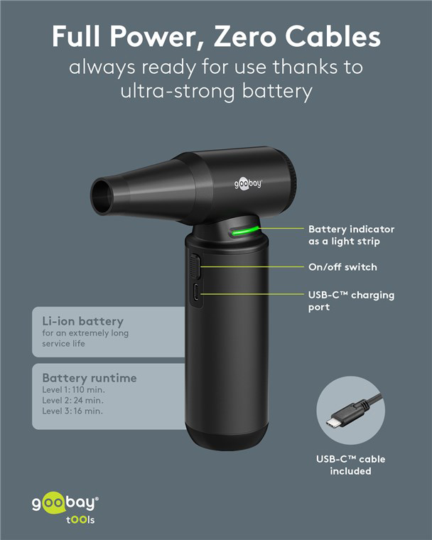 GOOBAY ηλεκτρικό air duster 77831 με φακό, 180W, 6000mAh, μαύρο - Image 5