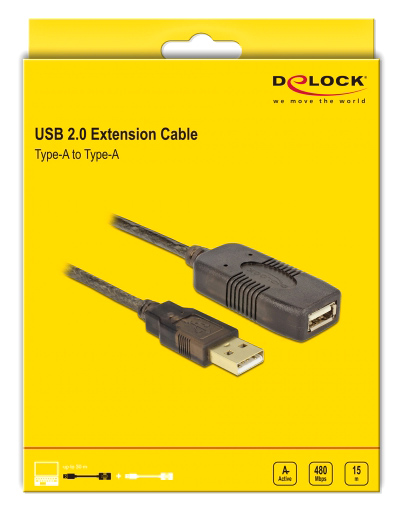 DELOCK καλώδιο USB 2.0 αρσενικό σε θηλυκό 82689, active, 15m, μαύρο - Image 3