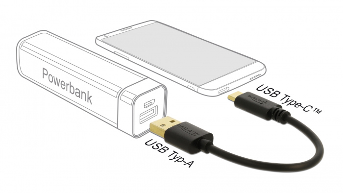DELOCK καλώδιο USB σε USB-C 85354, 3A, 22AWG, 0.15m, μαύρο - Image 2