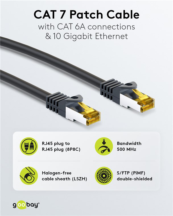 GOOBAY καλώδιο δικτύου 91572, CAT 7 S/FTP, copper, 500MHz, 0.25m, μαύρο - Image 2