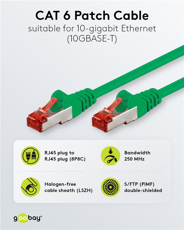 GOOBAY καλώδιο δικτύου 92454, CAT 6 S/FTP, copper, 250MHz, 0.15m, πράσινο - Image 2
