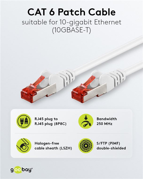 GOOBAY καλώδιο δικτύου 93502, CAT 6 S/FTP, copper, 250MHz, 1m, λευκό - Image 2