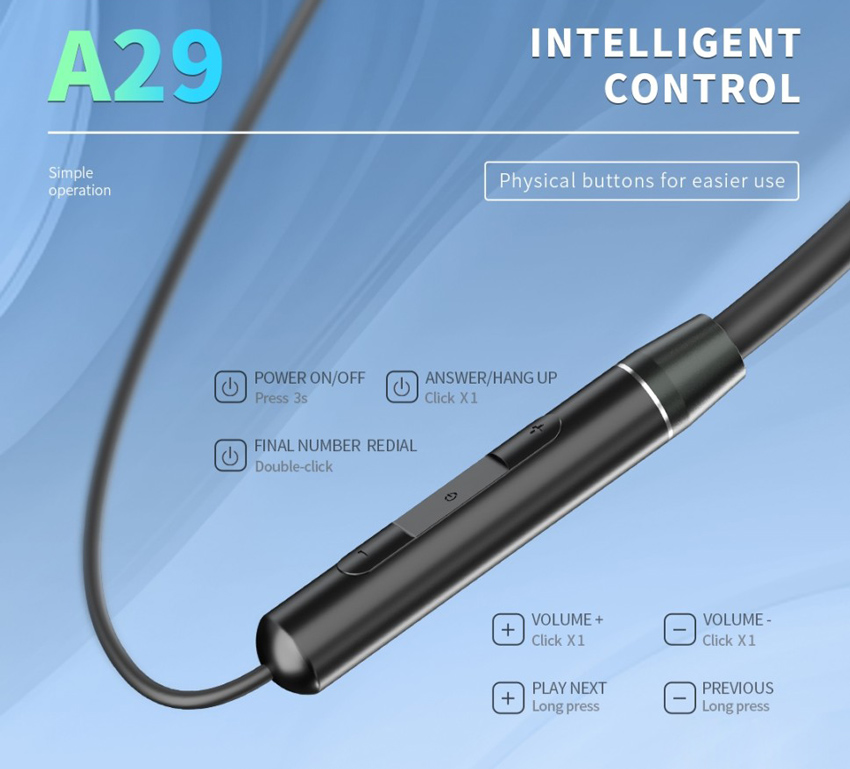 CELEBRAT earphones A29 με μαγνήτη, Bluetooth, 10mm, 80mAh, μαύρα - Image 3