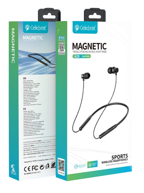 CELEBRAT earphones A29 με μαγνήτη, Bluetooth, 10mm, 80mAh, μαύρα - Image 4