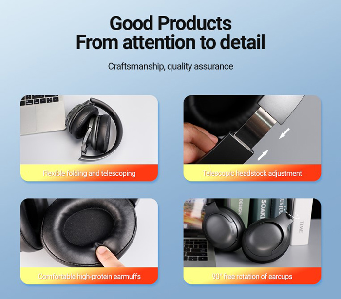 CELEBRAT headphones A33, ασύρματα & ενσύρματα, ANC, 40mm, 300mAh, μαύρα - Image 6