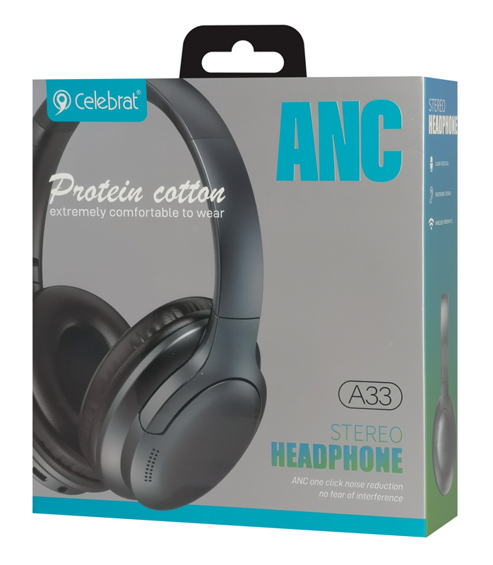 CELEBRAT headphones A33, ασύρματα & ενσύρματα, ANC, 40mm, 300mAh, μαύρα - Image 9