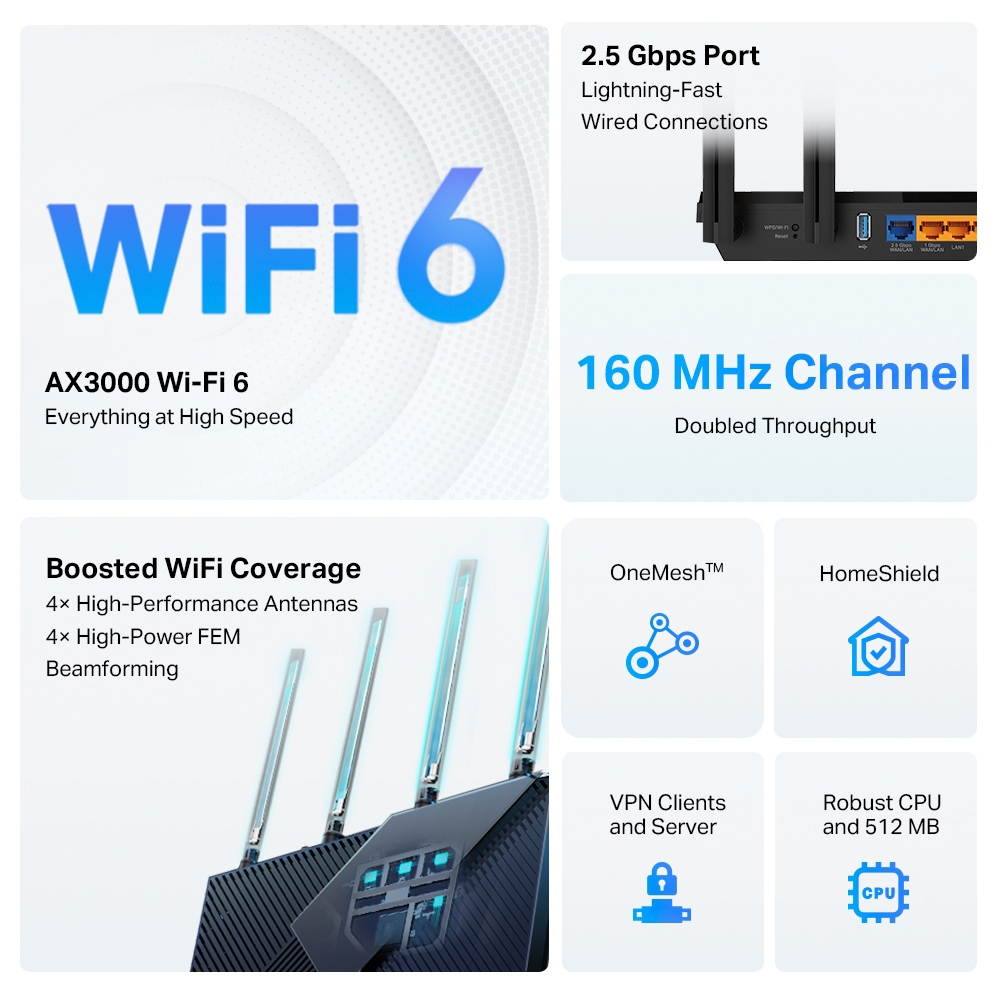 TP-LINK Router Archer AX55 Pro, WiFi 6, 3Gbps AX3000, Dual Band, V.1.0 - Image 4