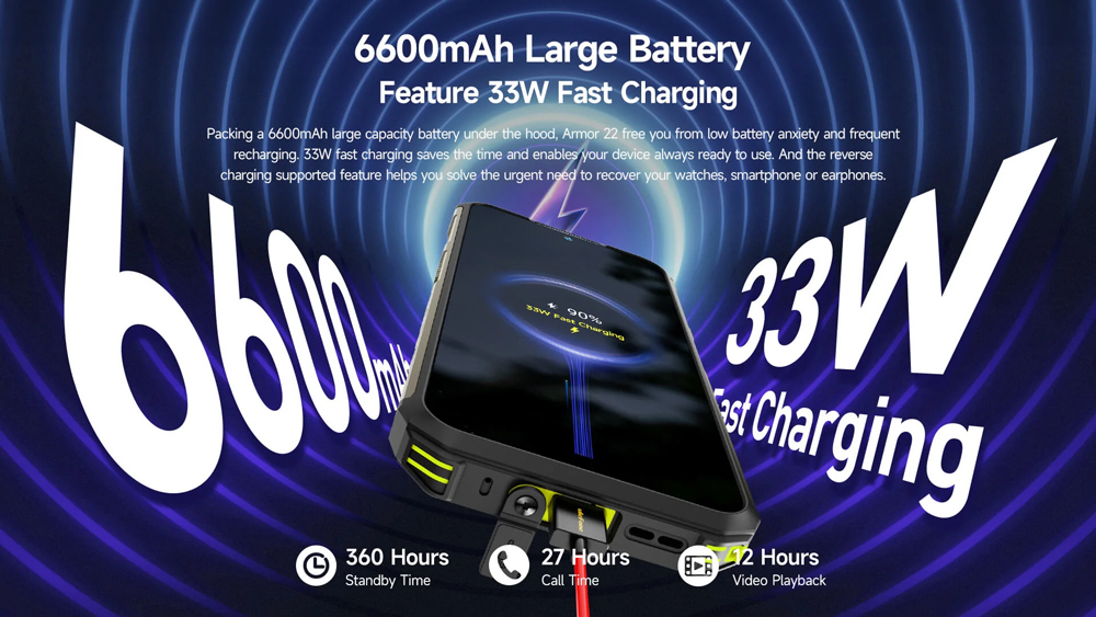 ULEFONE smartphone Armor 22, 6.58", 8/256GB, 6600mAh, IP68/IP69K, μαύρο - Image 12