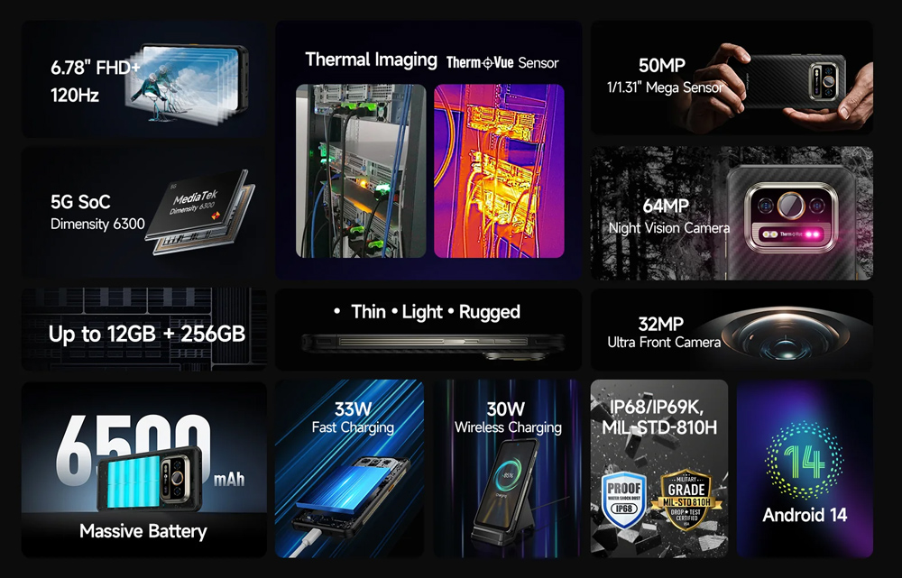 ULEFONE smartphone Armor 25T Pro, 6.78", 6/256GB, 5G, 6500mAh, IP68/IP69K, μαύρο - Image 6