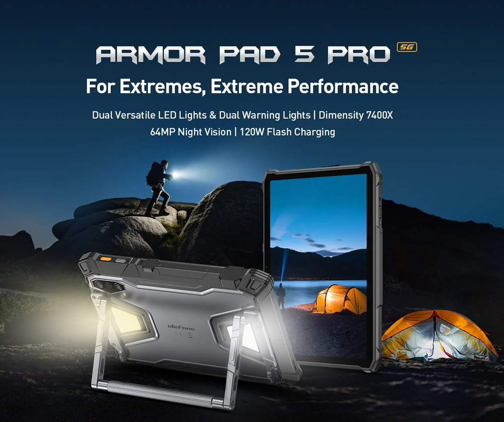 ULEFONE tablet Armor Pad 5 Pro, 11", 12GB/512GB, 24200mAh, IP68/IP69K/MIL-STD-810H, 5G, μαύρο - Image 2