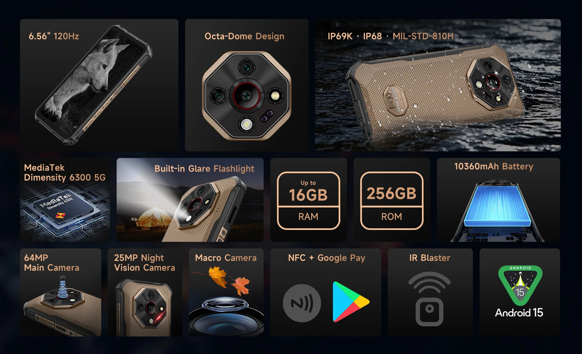 ULEFONE smartphone Armor X16 Pro, 6.56", 8/256GB, 5G, 10360mAh, IP68/IP69K/MIL-STD-810H, μαύρο - Image 9