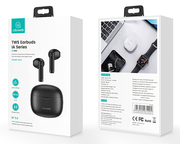 USAMS earphones IA04 με θήκη φόρτισης, True Wireless, Φ13mm, μαύρα - Image 4
