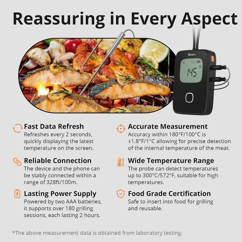 SONOFF smart θερμόμετρο barbeque BMT01 με 2x αισθητήρες, έως 300 °C, μαύρο - Image 5