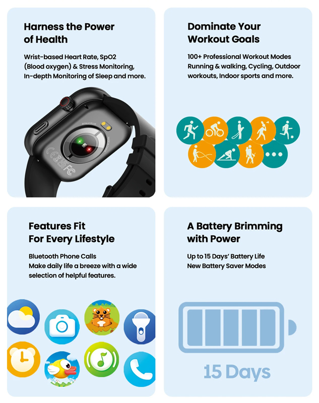 ZEBLAZE smartwatch Btalk Plus, heart rate, 2.03" IPS, IP68, μαύρο - Image 8