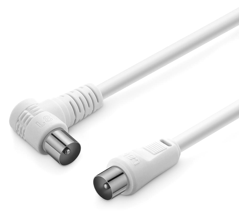 POWERTECH καλώδιο κεραίας RF αρσενικό - RF αρσενικό CAB-V029, γωνιακό, λευκό, 1.5m