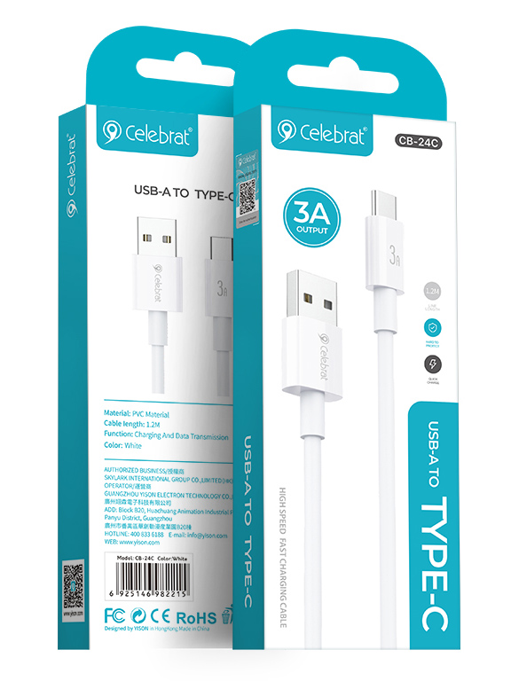 CELEBRAT καλώδιο USB-C σε USB CB-24C, 3A, 1.2m, λευκό - Image 3