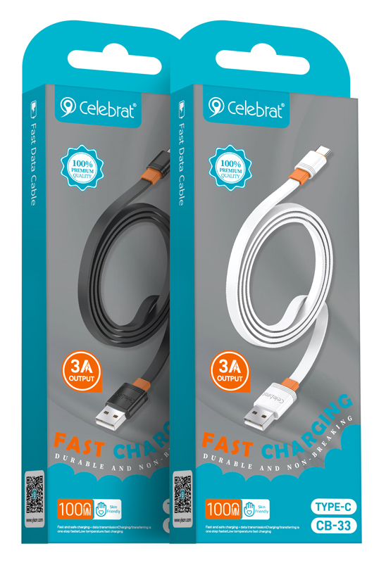 CELEBRAT καλώδιο USB-C σε USB CB-33C, flat, 3A, 1m, μαύρο - Image 4