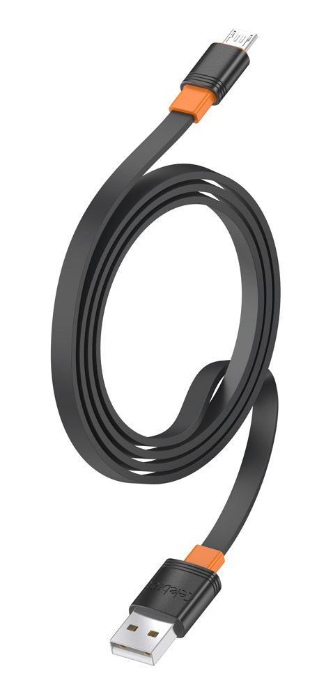 CELEBRAT καλώδιο micro USB σε USB CB-33M, flat, 2.1A, 1m, μαύρο - Image 3