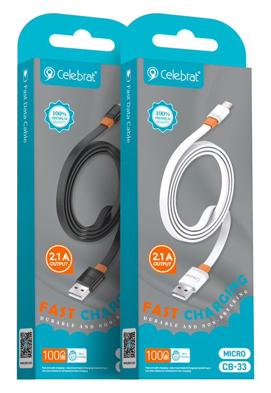 CELEBRAT καλώδιο micro USB σε USB CB-33M, flat, 2.1A, 1m, λευκό - Image 4
