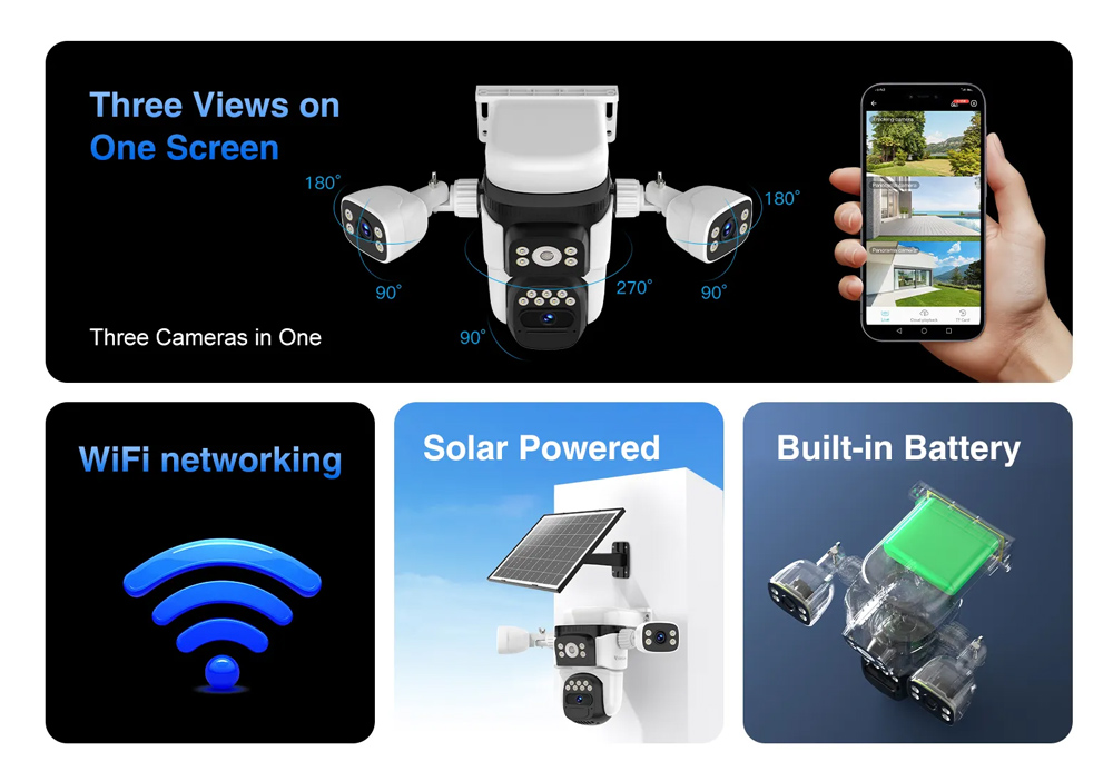VSTARCAM smart ηλιακή κάμερα CB621SR, triple lens, 2MP, WiFi, SD, PTZ, IP66 - Image 7