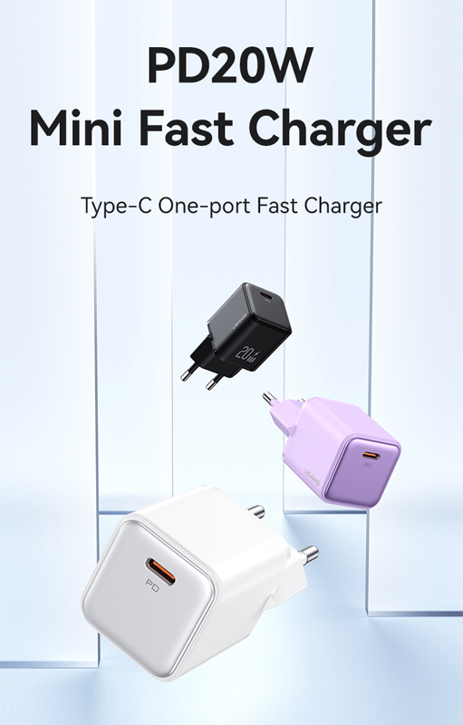 USAMS φορτιστής τοίχου US-CC183, USB-C θύρα εξόδου, 20W PD, μωβ - Image 2