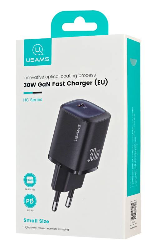USAMS φορτιστής τοίχου US-CC251, USB-C, 30W, GaN, μαύρος - Image 4