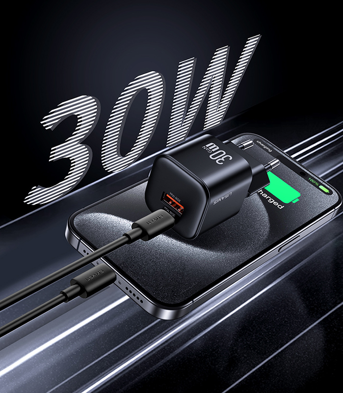 USAMS φορτιστής τοίχου CC263, USB & USB-C, 30W, GaN, λευκός - Image 4