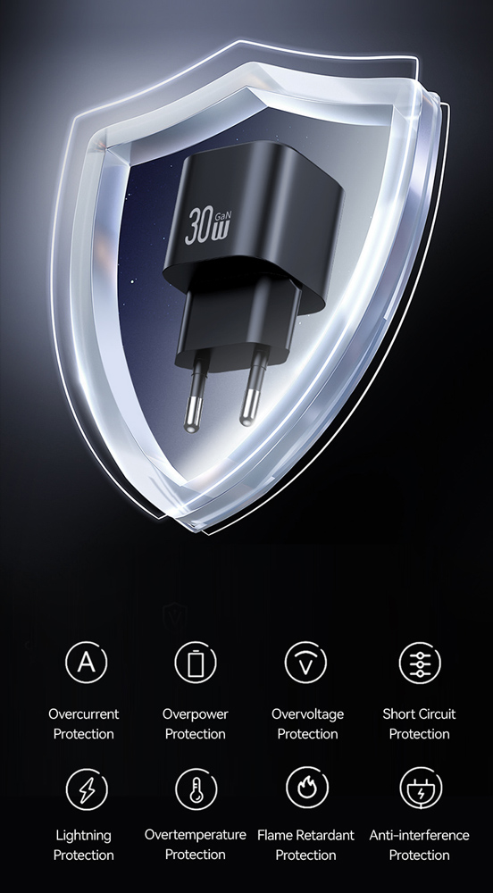 USAMS φορτιστής τοίχου CC263, USB & USB-C, 30W, GaN, λευκός - Image 7