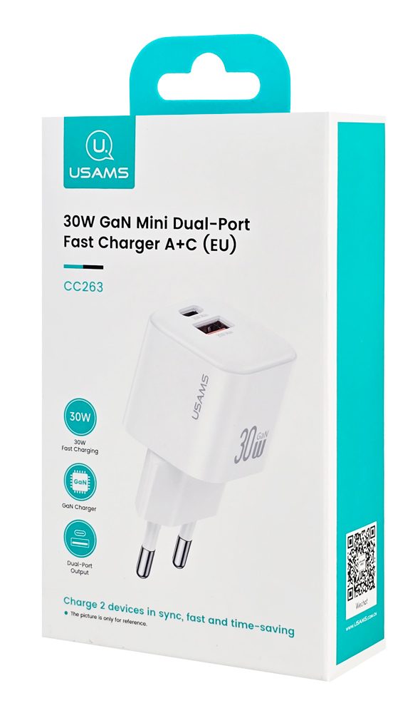 USAMS φορτιστής τοίχου CC263, USB & USB-C, 30W, GaN, λευκός - Image 8