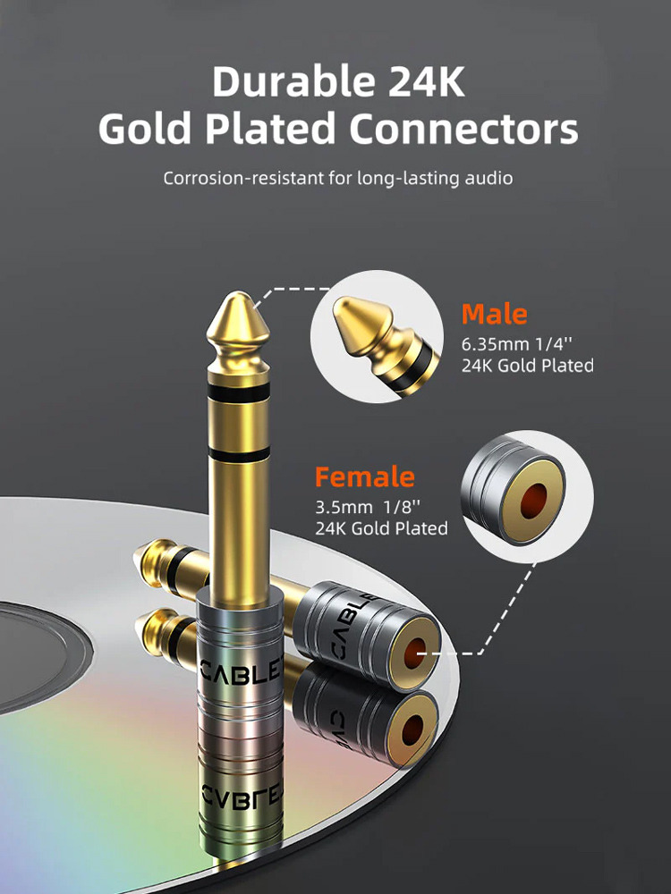 CABLETIME αντάπτορας ήχου 6.3mm σε 3.5mm CT-6M3F-AG, gold plated, γκρι - Image 6