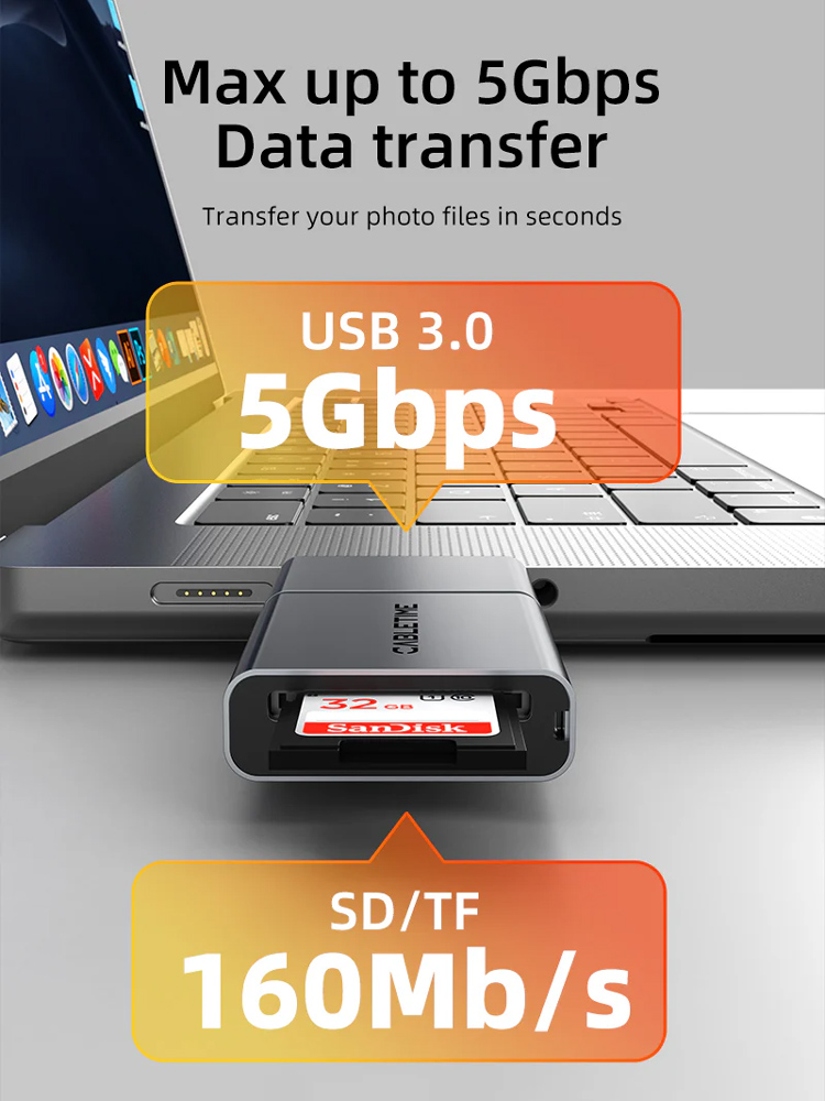 CABLETIME card reader CT-ACCD3-AG για SD & micro SD, USB 3.0, 5Gbps, γκρι - Image 4
