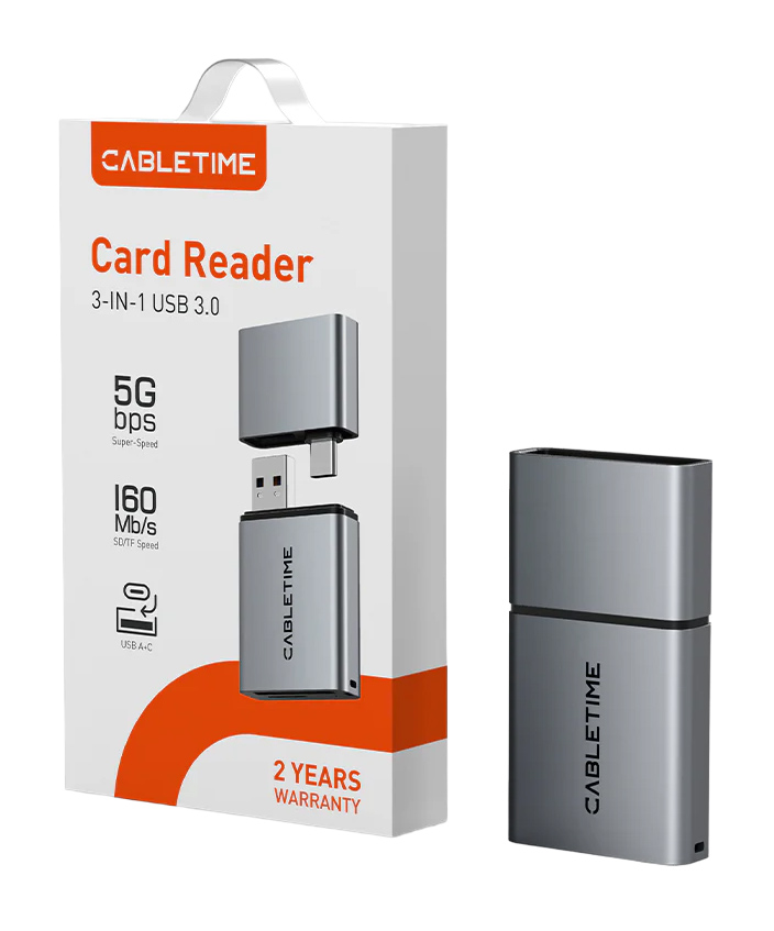 CABLETIME card reader CT-ACCD3-AG για SD & micro SD, USB 3.0, 5Gbps, γκρι - Image 8