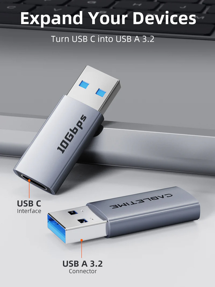 CABLETIME αντάπτορας USB-C σε USB CT-AMCF10-AG, 10Gbps, 3A, γκρι - Image 2