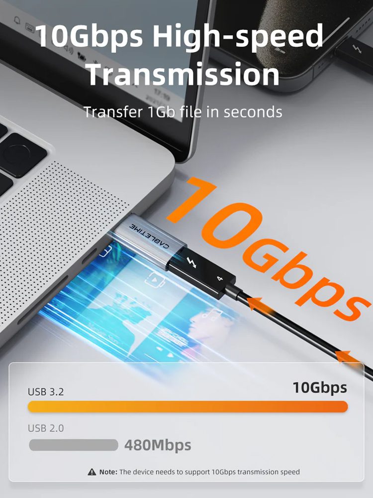 CABLETIME αντάπτορας USB-C σε USB CT-AMCF10-AG, 10Gbps, 3A, γκρι - Image 3
