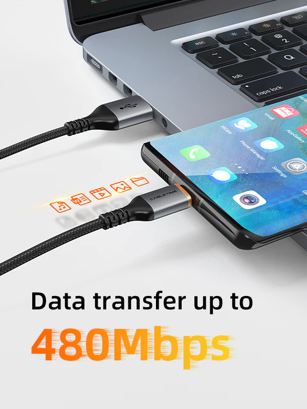 CABLETIME καλώδιο USB σε USB-C CT-AMCM3A, 3A, 1m, μαύρο - Image 3