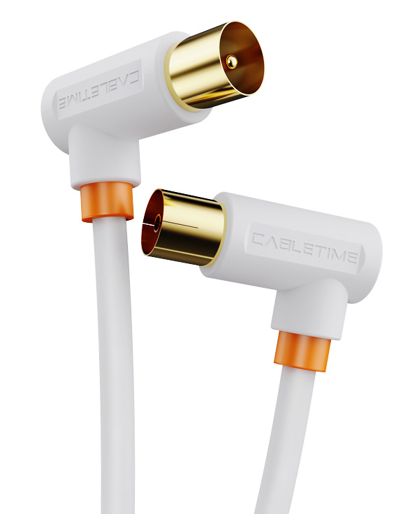 CABLETIME καλώδιο κεραίας CT-AV101-10, γωνιακό, 75 Ohm, 2m, λευκό