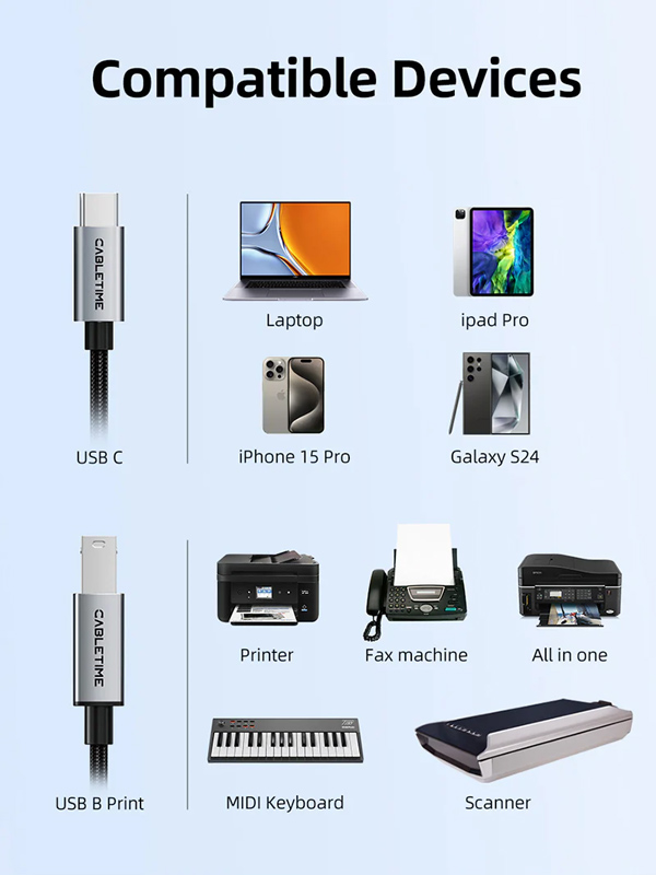 CABLETIME καλώδιο USB-C σε USB Type B CT-CMBM1, 480Mbps, 1.5m, μαύρο - Image 6