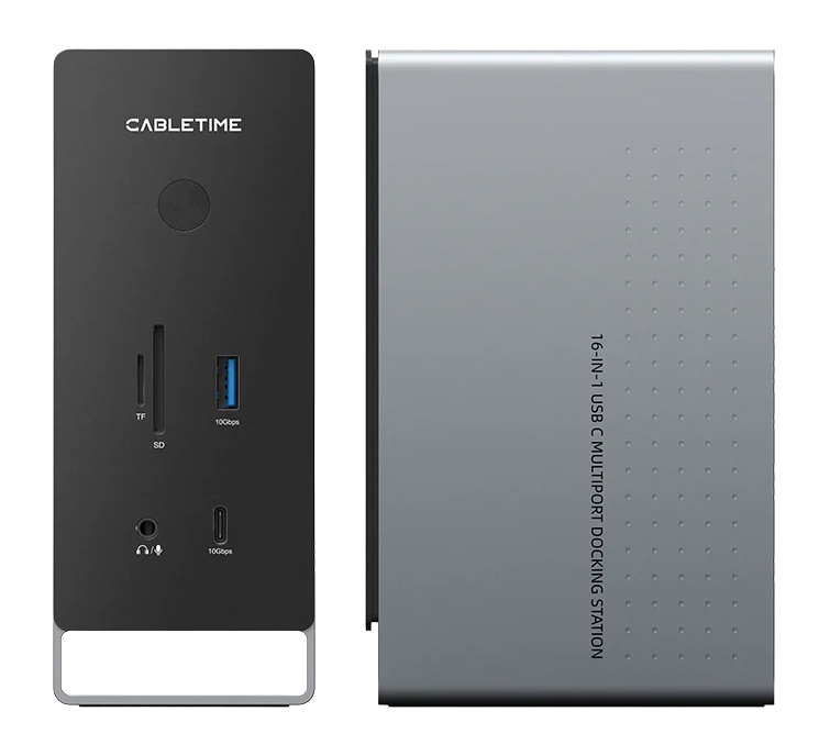 CABLETIME docking station CT-DK181-AG, 16 θυρών, USB-C σύνδεση, 100W PD, 1000Mbps, MST, γκρι - Image 2
