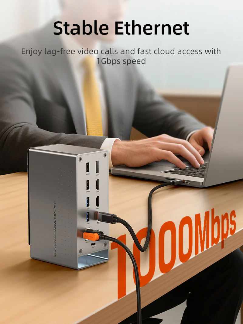 CABLETIME docking station CT-DK181-AG, 16 θυρών, USB-C σύνδεση, 100W PD, 1000Mbps, MST, γκρι - Image 5
