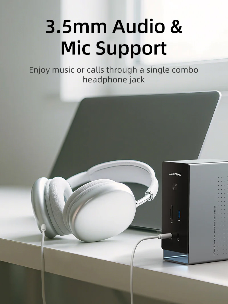 CABLETIME docking station CT-DK181-AG, 16 θυρών, USB-C σύνδεση, 100W PD, 1000Mbps, MST, γκρι - Image 7