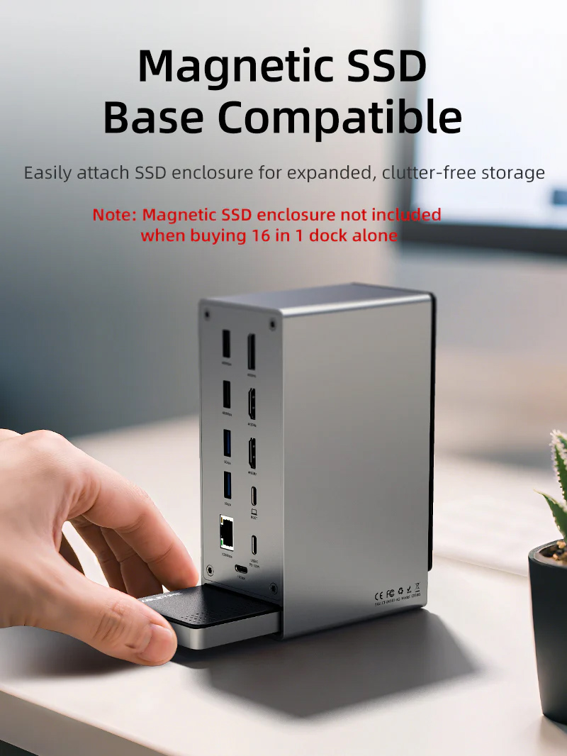 CABLETIME docking station CT-DK181-AG, 16 θυρών, USB-C σύνδεση, 100W PD, 1000Mbps, MST, γκρι - Image 8