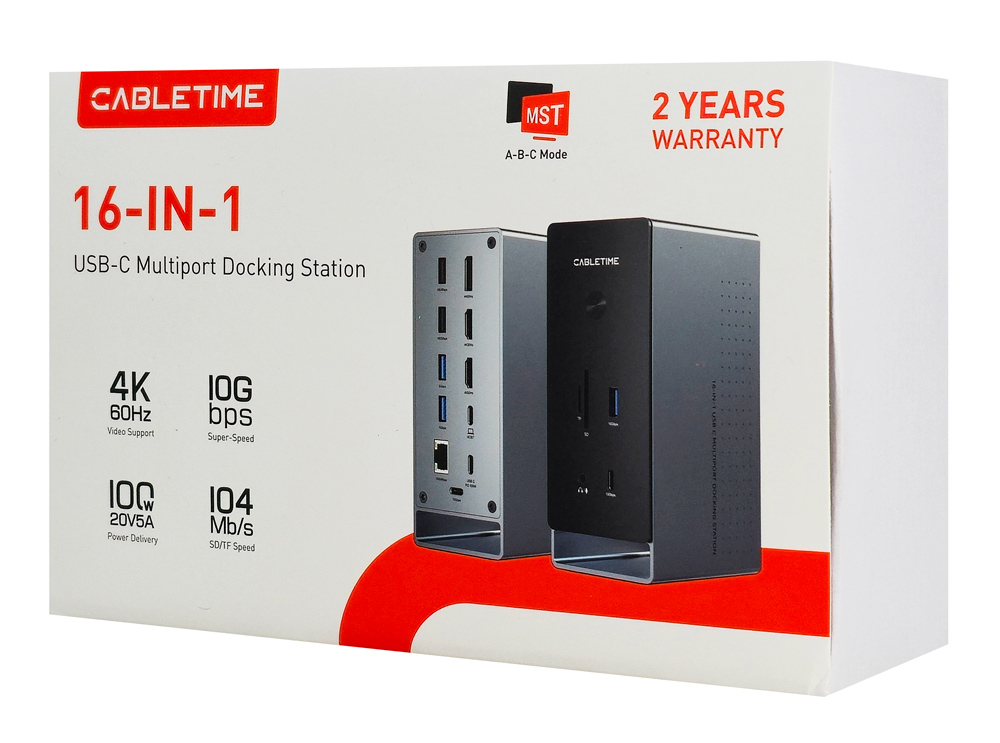 CABLETIME docking station CT-DK181-AG, 16 θυρών, USB-C σύνδεση, 100W PD, 1000Mbps, MST, γκρι - Image 9