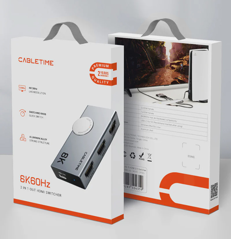 CABLETIME HDMI switch CT-HS8K2-AG, 2 σε 1, 8K/60Hz, 4K/120Hz, γκρι - Image 10